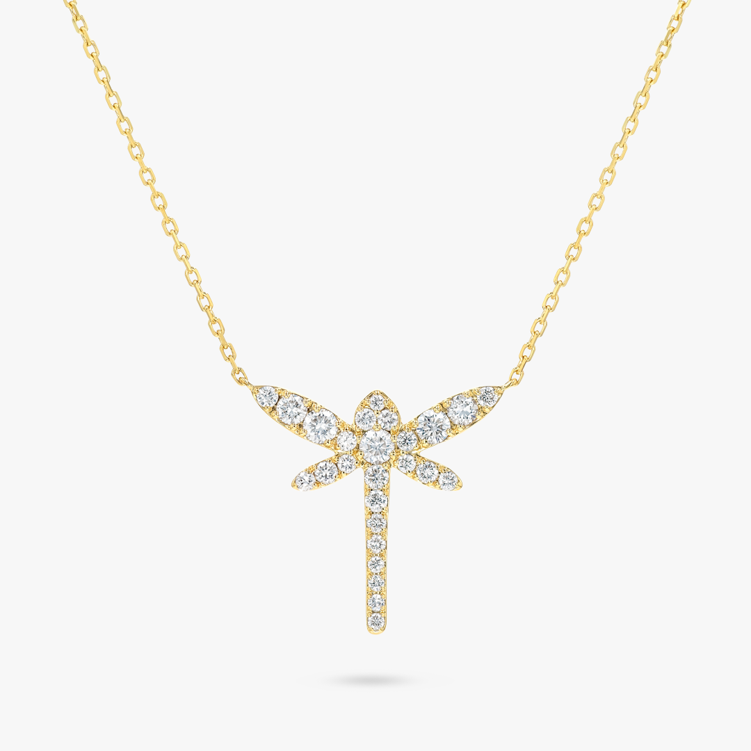 Dragonfly Natural Diamond Pendant Yellow Gold