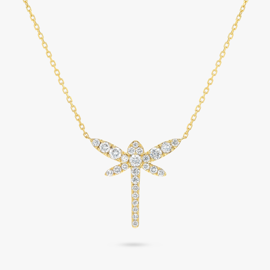Dragonfly Natural Diamond Pendant Yellow Gold