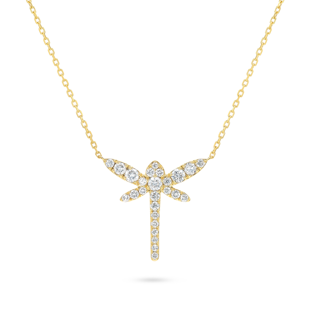 Dragonfly Natural Diamond Pendant Yellow Gold