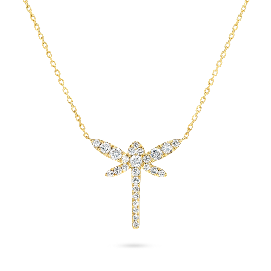 Dragonfly Natural Diamond Pendant Yellow Gold