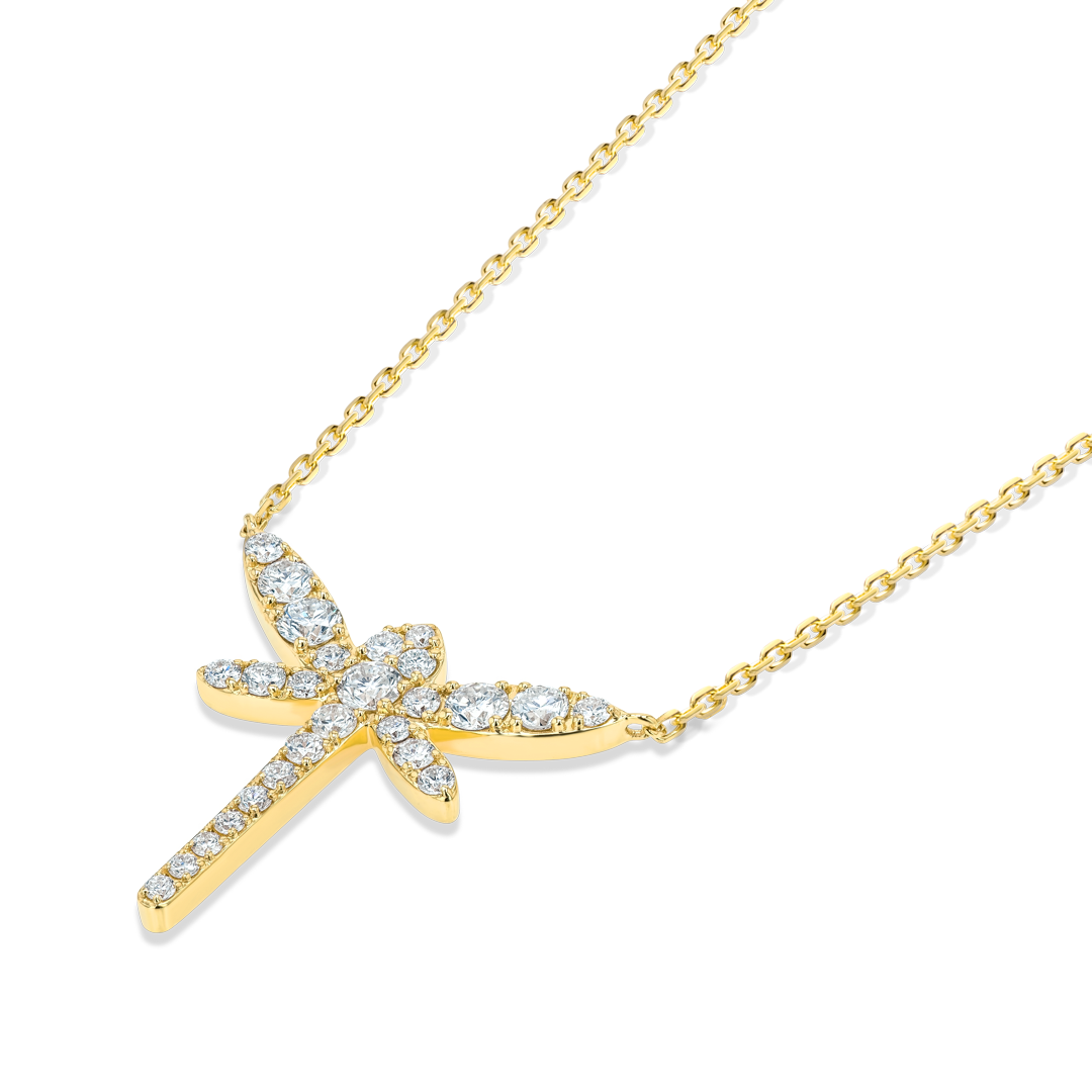 Dragonfly Natural Diamond Pendant Yellow Gold