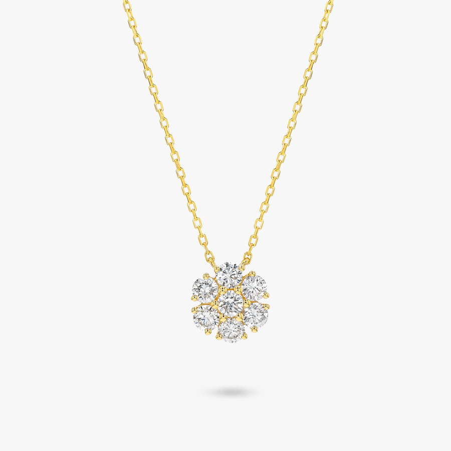 Natural Diamond Flower Pendant Yellow Gold