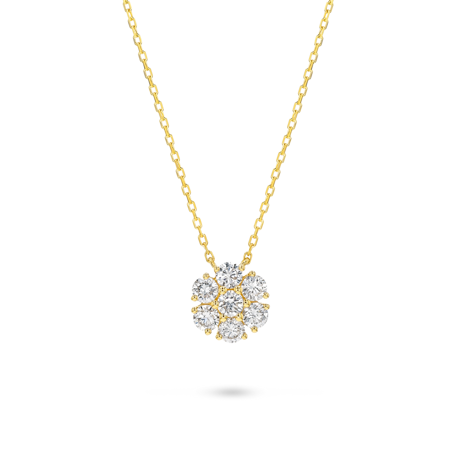 Natural Diamond Flower Pendant Yellow Gold