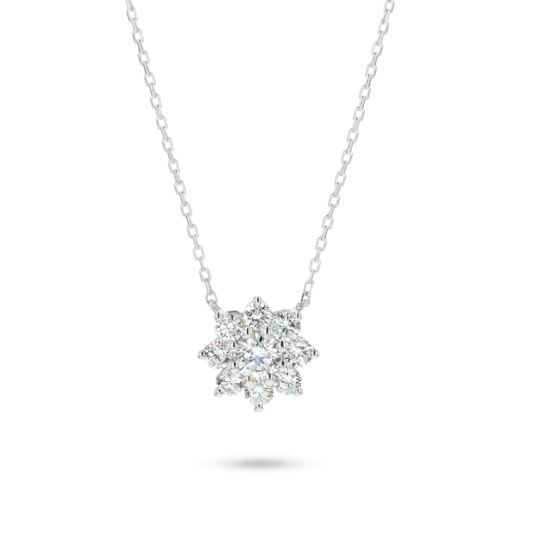 Flower Petal Natural Diamond Pendant White Gold