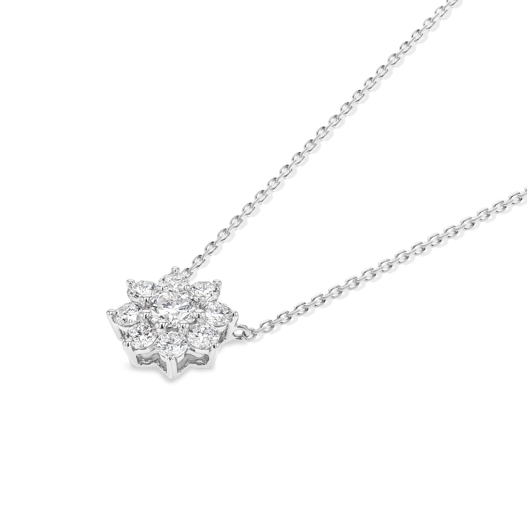 Flower Petal Natural Diamond Pendant White Gold