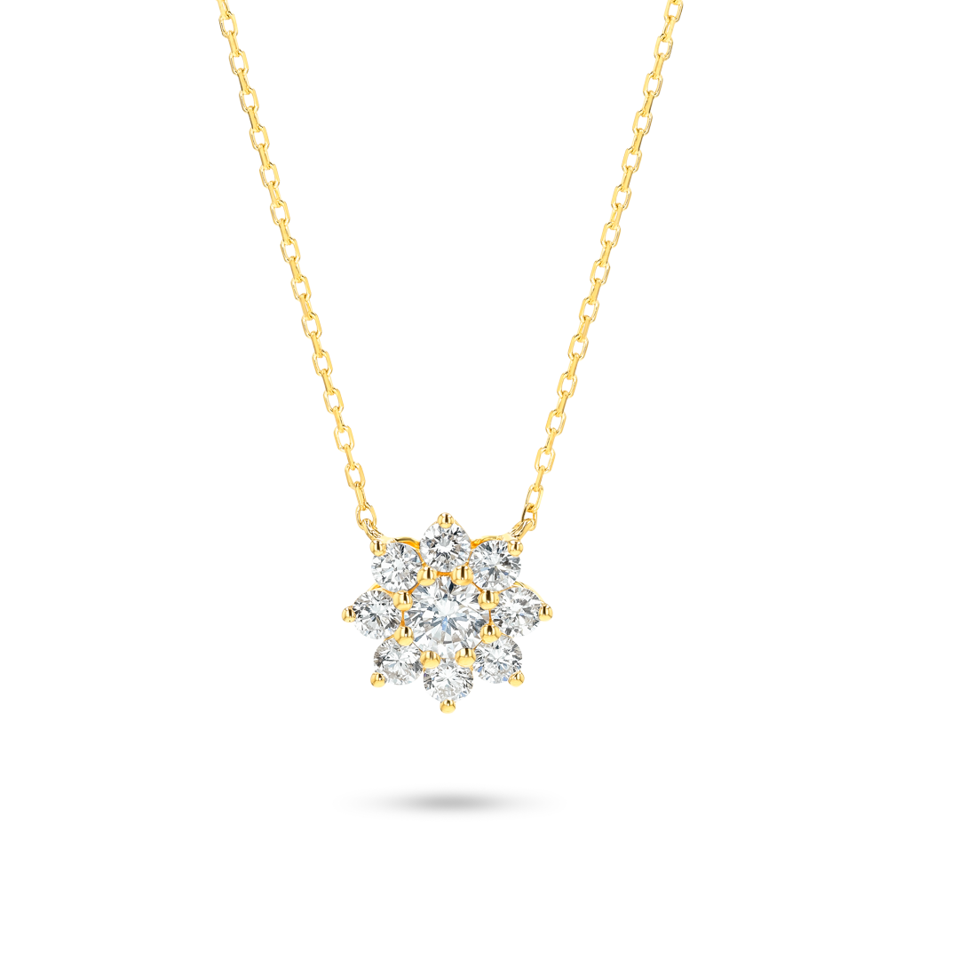 Flower Petal Natural Diamond Pendant Yellow Gold
