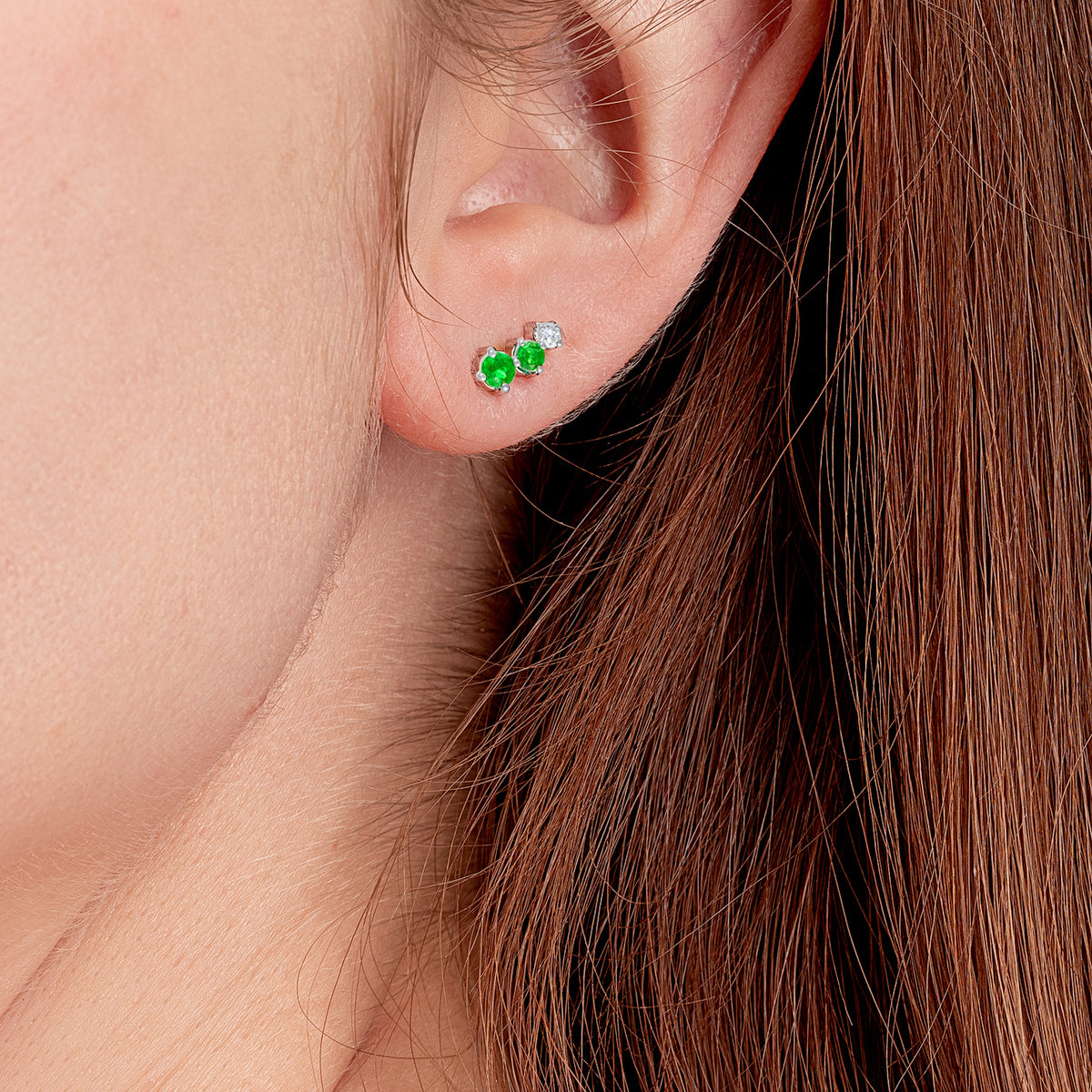 Graduating Trio Colombian Emerald Lab-Grown Diamond Bar Earrings White Gold