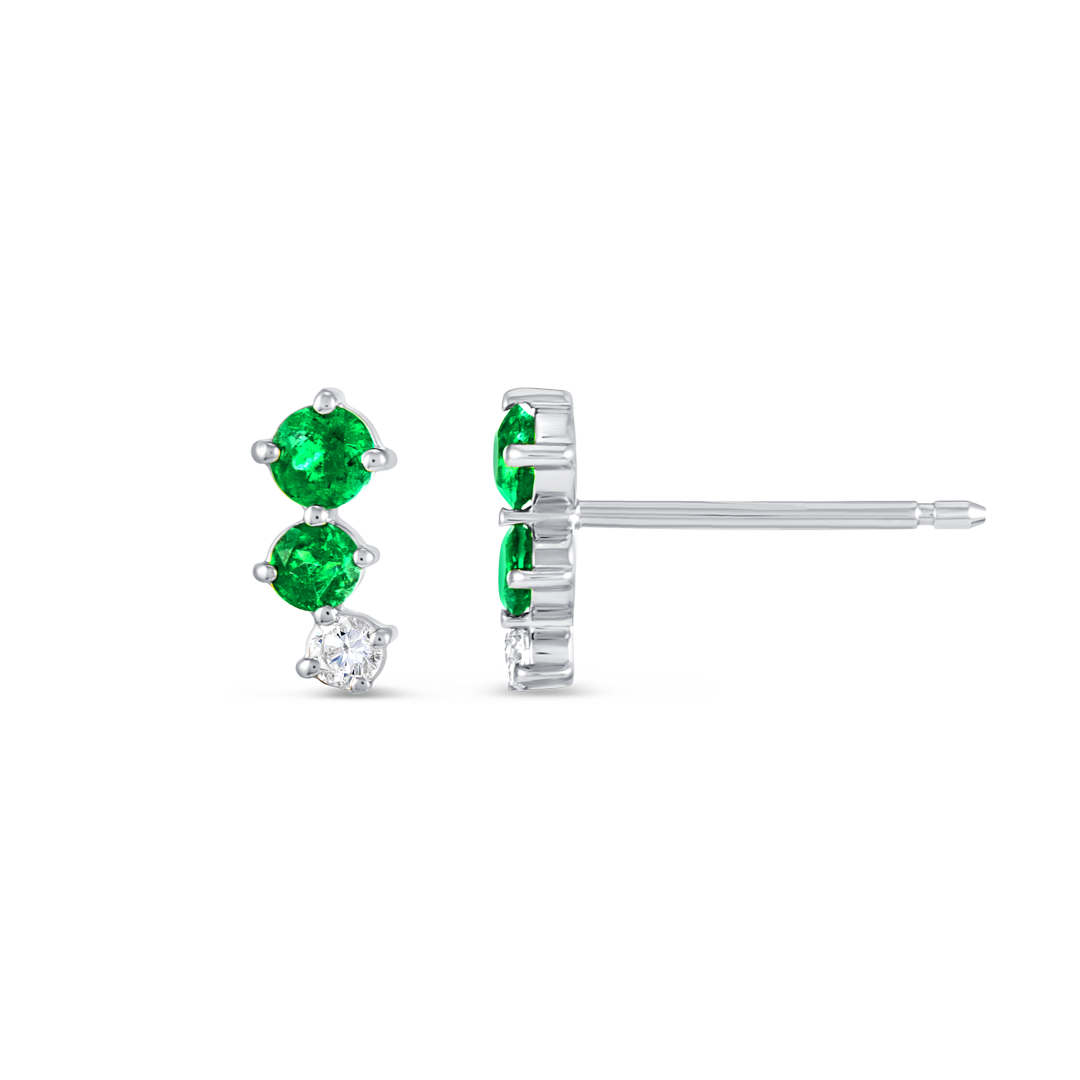 Graduating Trio Colombian Emerald Lab-Grown Diamond Bar Earrings White Gold