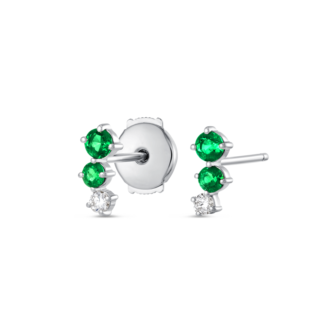 Graduating Trio Colombian Emerald Lab-Grown Diamond Bar Earrings White Gold