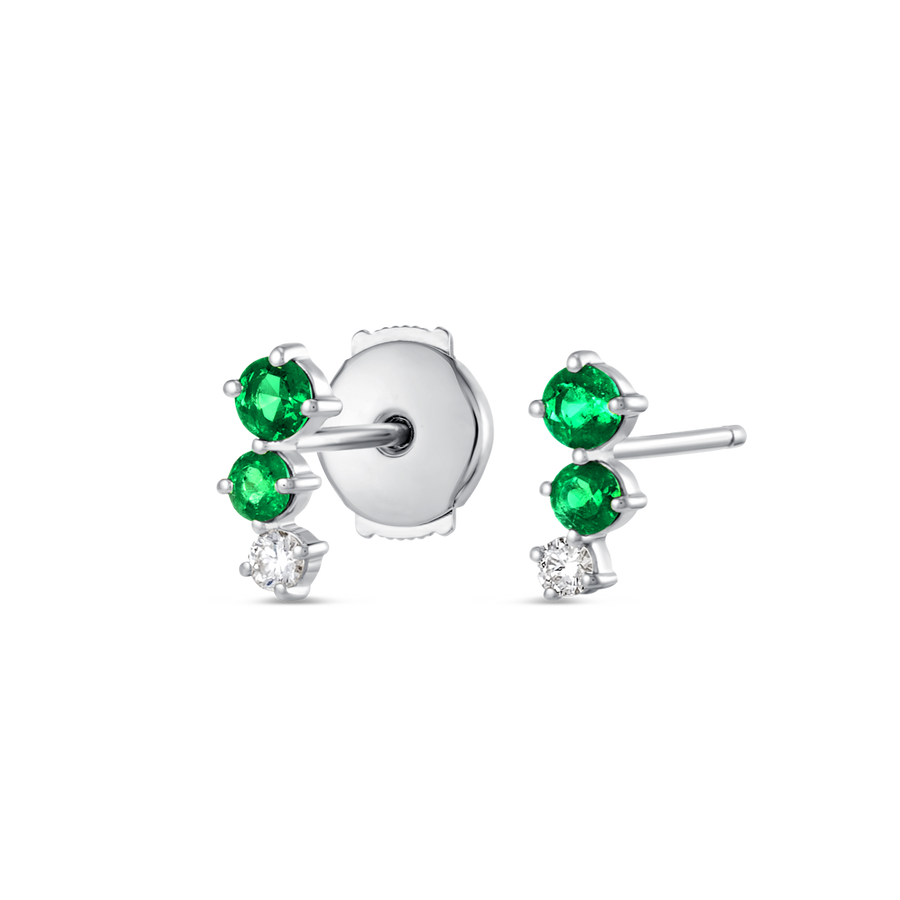 Graduating Trio Colombian Emerald Lab-Grown Diamond Bar Earrings White Gold