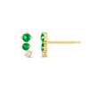 Graduating Trio Colombian Emerald Lab-Grown Diamond Bar Earrings Yellow Gold