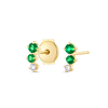 Graduating Trio Colombian Emerald Lab-Grown Diamond Bar Earrings Yellow Gold