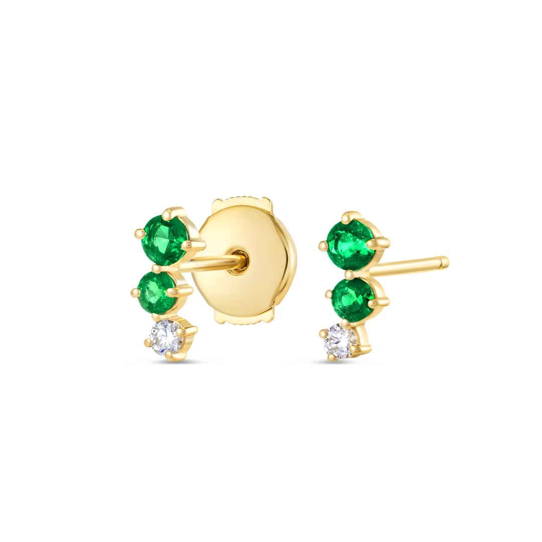 Graduating Trio Colombian Emerald Lab-Grown Diamond Bar Earrings Yellow Gold