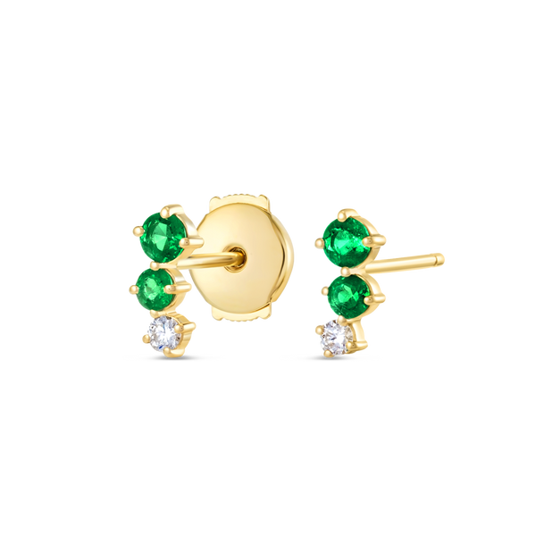 Graduating Trio Colombian Emerald Lab-Grown Diamond Bar Earrings Yellow Gold