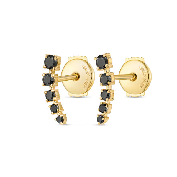 Half Moon Black Diamond Bar Earrings Yellow Gold