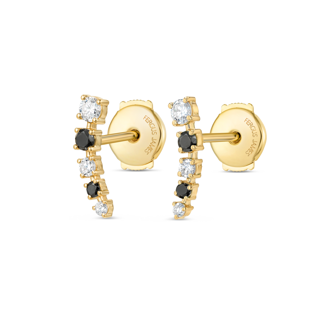 Half Moon Lab-Grown Diamond & Black Diamond Bar Earrings Yellow Gold