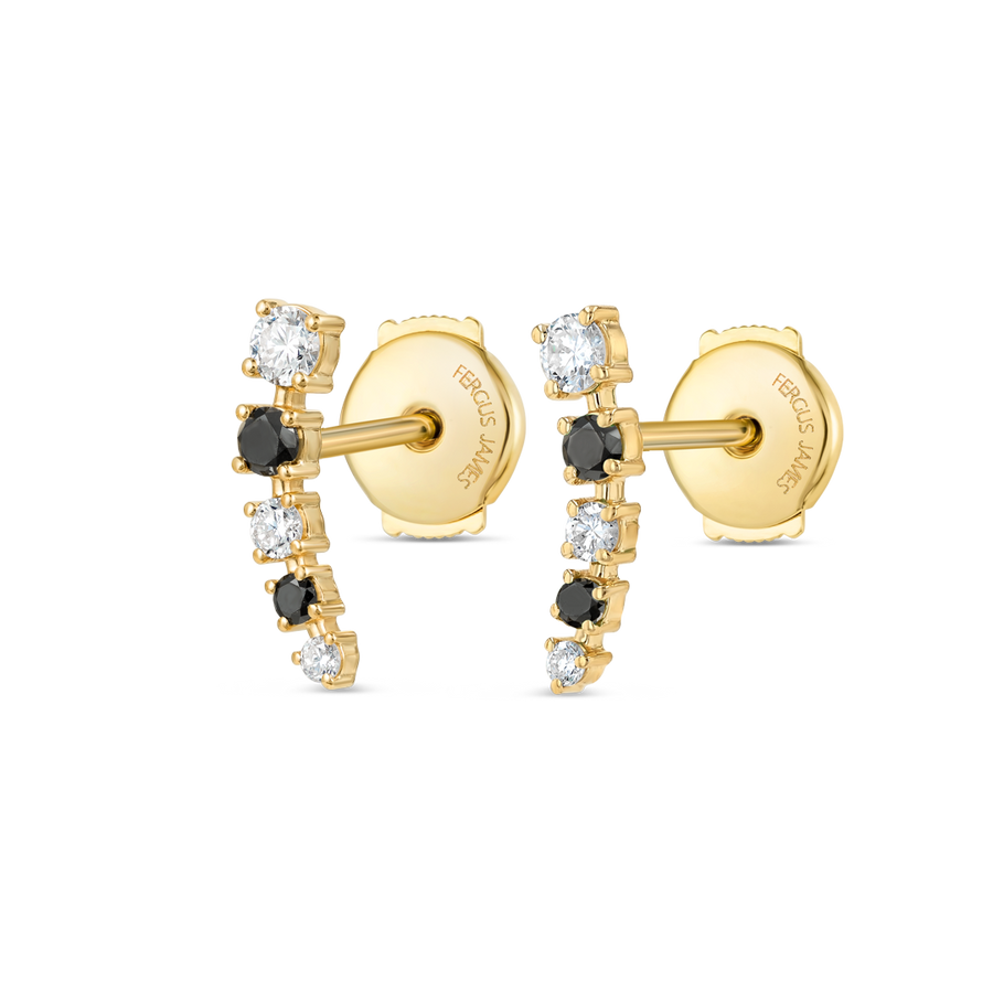 Half Moon Lab-Grown Diamond & Black Diamond Bar Earrings Yellow Gold