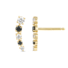 Half Moon Diamond & Black Diamond Bar Earrings Yellow Gold