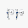 Half Moon Lab-Grown Diamond & Blue Sapphire Bar Earrings White Gold