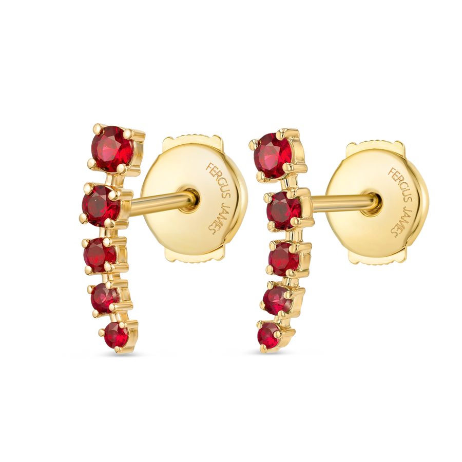 Half Moon Ruby Bar Earrings Yellow Gold