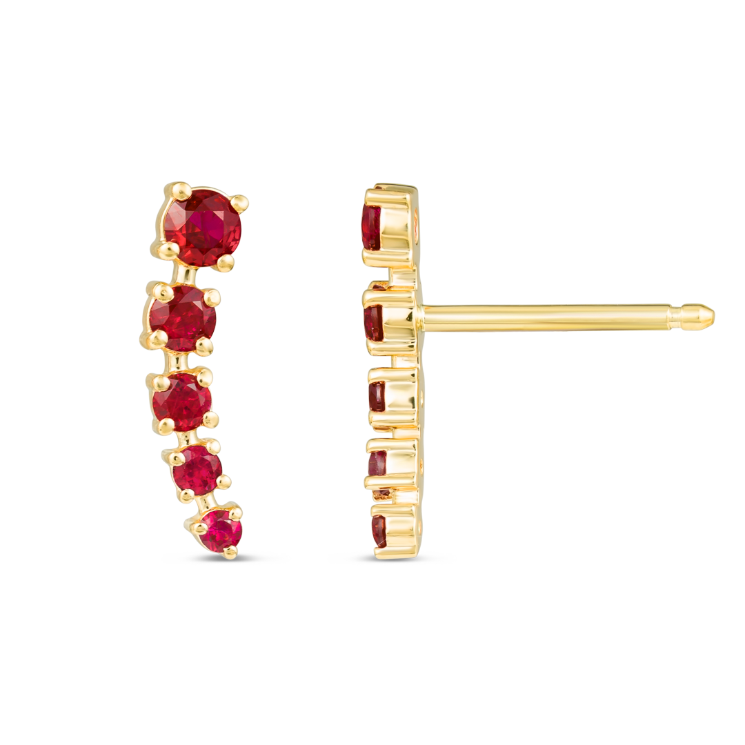 Half Moon Ruby Bar Earrings Yellow Gold