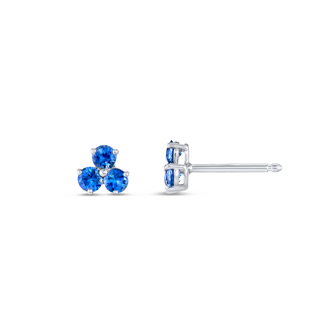Trio Cluster Blue Sapphire Earrings White Gold