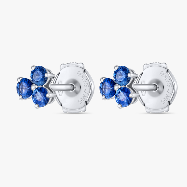 Trio Cluster Blue Sapphire Earrings White Gold