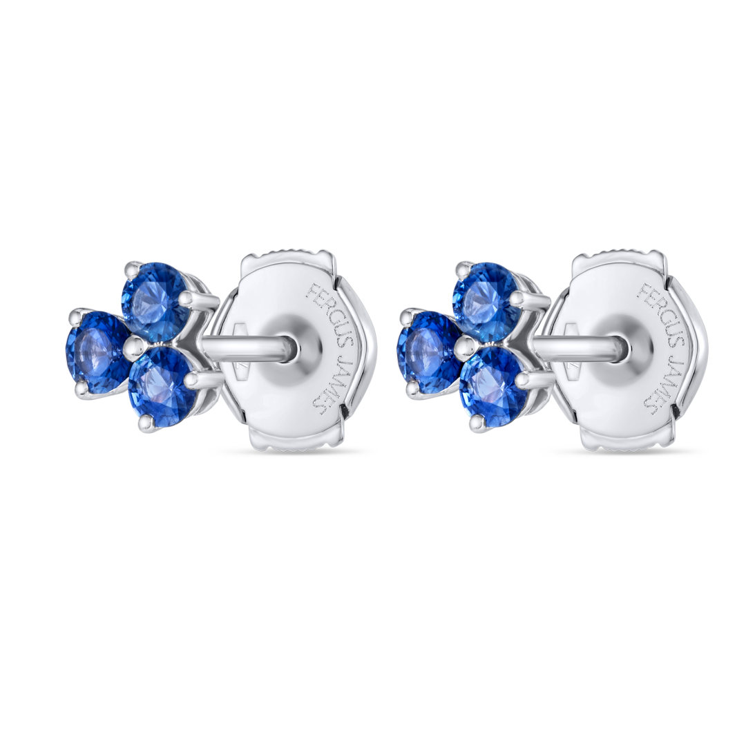 Trio Cluster Blue Sapphire Earrings White Gold
