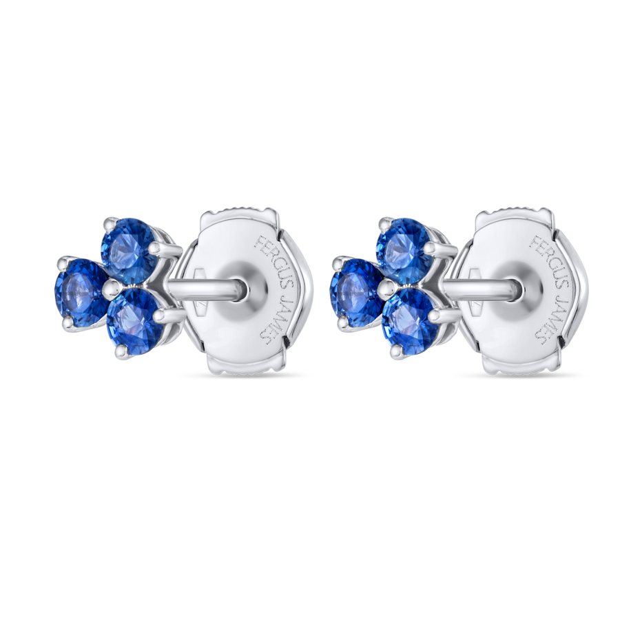 Trio Cluster Blue Sapphire Earrings White Gold