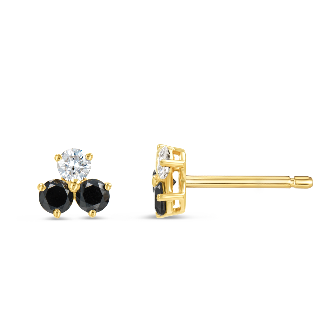 Trio Cluster Lab-Grown Diamond & Black Diamond Earrings Yellow Gold