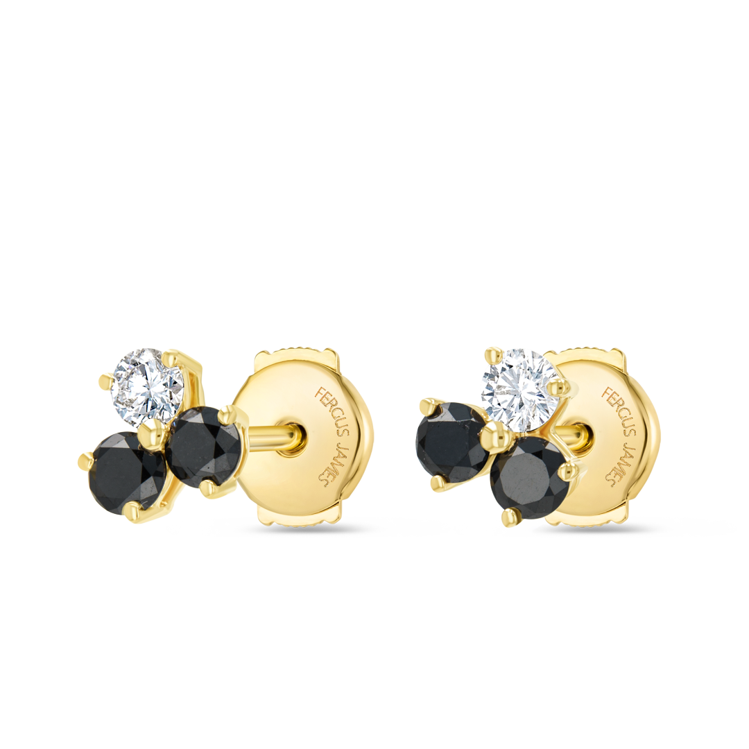 Trio Cluster Lab-Grown Diamond & Black Diamond Earrings Yellow Gold