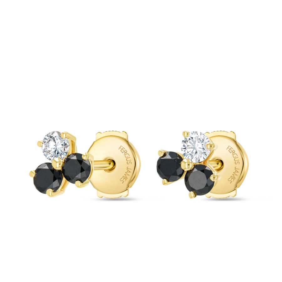 Trio Cluster Lab-Grown Diamond & Black Diamond Earrings Yellow Gold