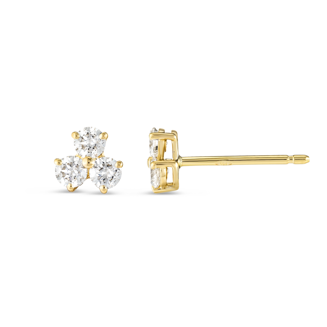 Trio Cluster Natural Diamond Earrings Yellow Gold