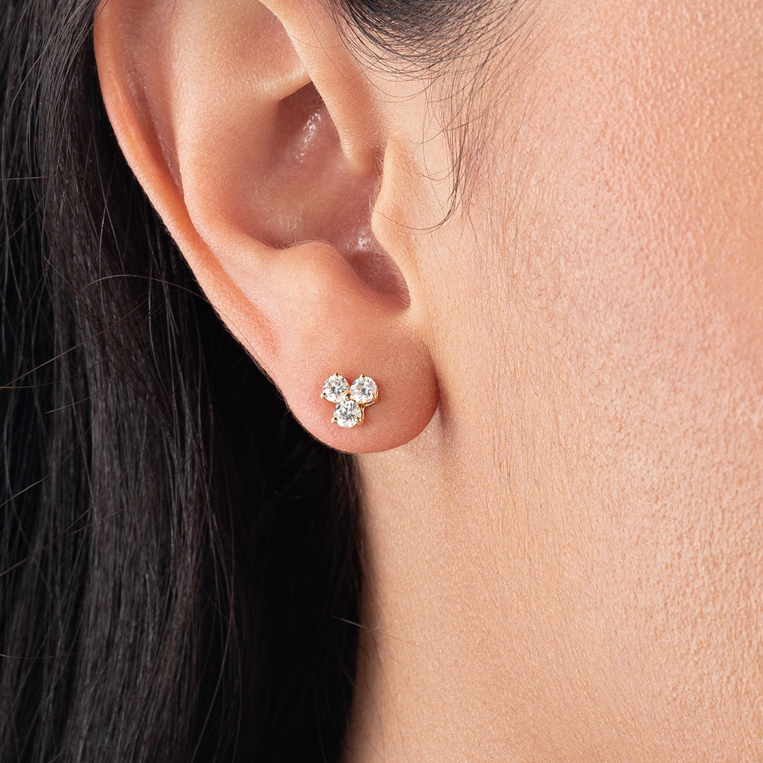 Trio Cluster Lab-Grown Diamond Earrings Yellow Gold