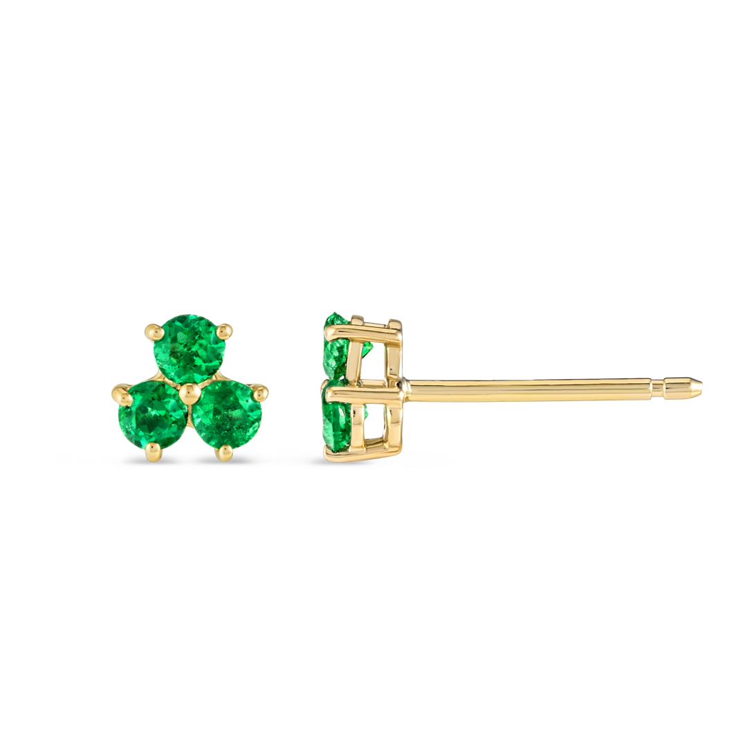 Trio Cluster Emerald Earrings Yellow Gold