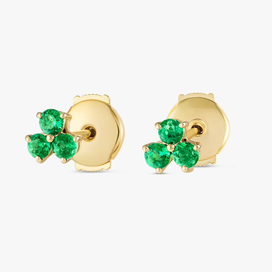 Trio Cluster Emerald Earrings Yellow Gold