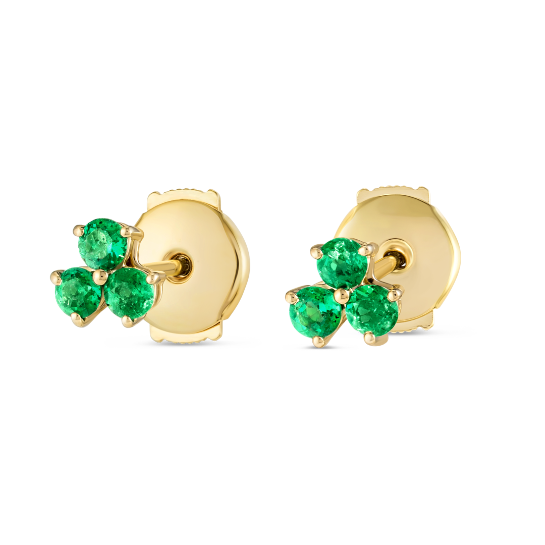 Trio Cluster Emerald Earrings Yellow Gold