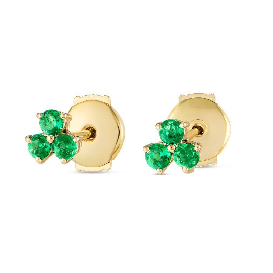 Trio Cluster Emerald Earrings Yellow Gold