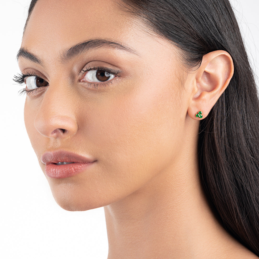 Trio Cluster Emerald Earrings Yellow Gold