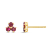 Trio Cluster Ruby Earrings Yellow Gold