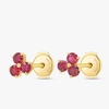 Trio Cluster Ruby Earrings Yellow Gold