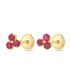 Trio Cluster Ruby Earrings Yellow Gold