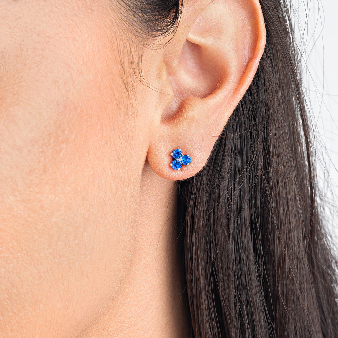 Trio Cluster Blue Sapphire Earrings White Gold