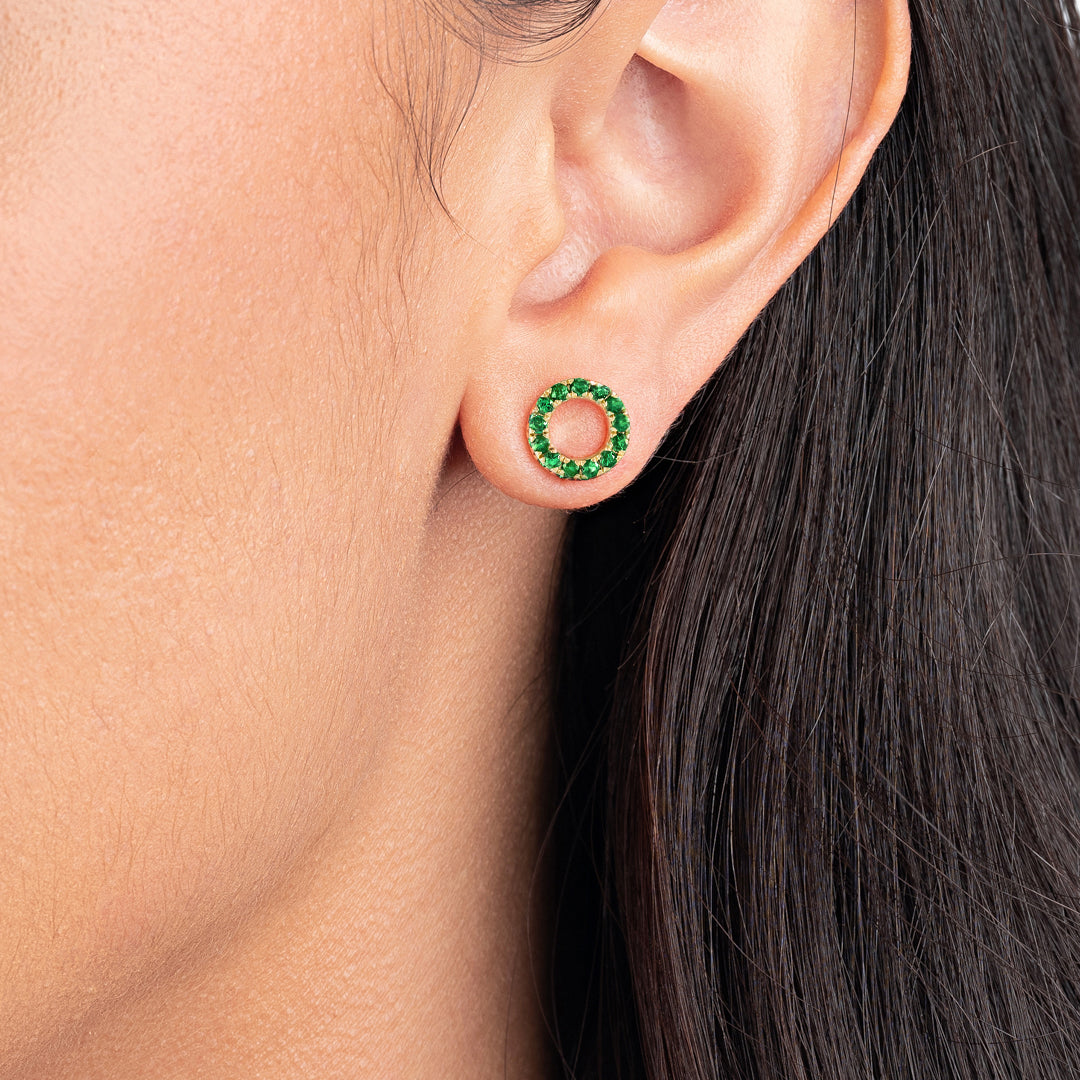 Circular Emerald Earrings Yellow Gold