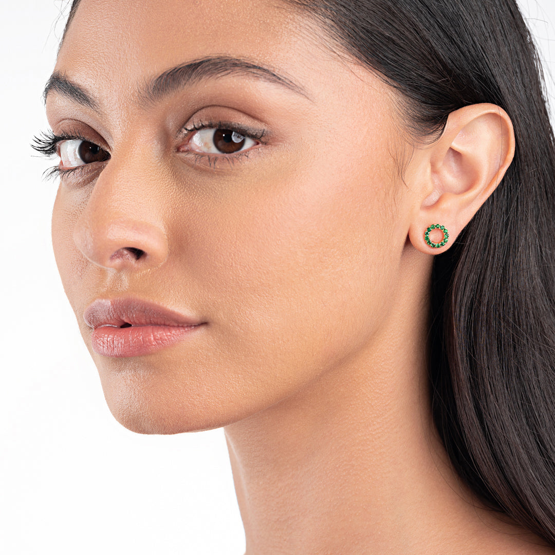 Circular Emerald Earrings Yellow Gold