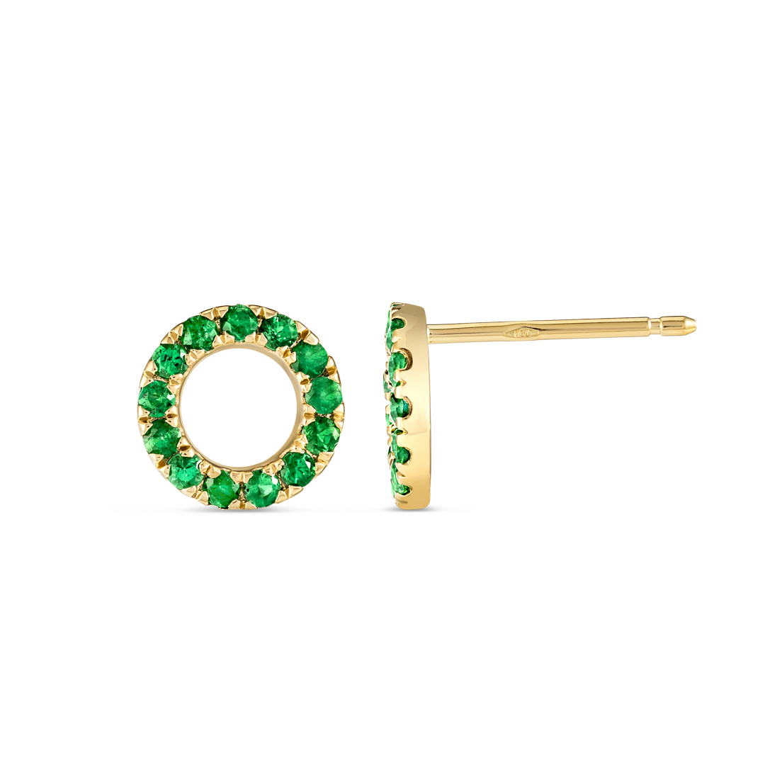 Circular Emerald Earrings Yellow Gold