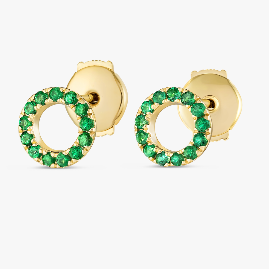Circular Emerald Earrings Yellow Gold