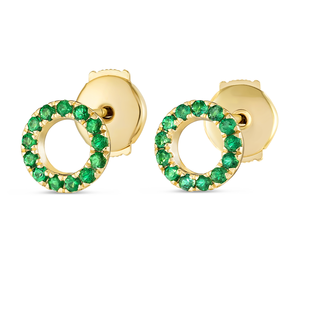 Circular Emerald Earrings Yellow Gold