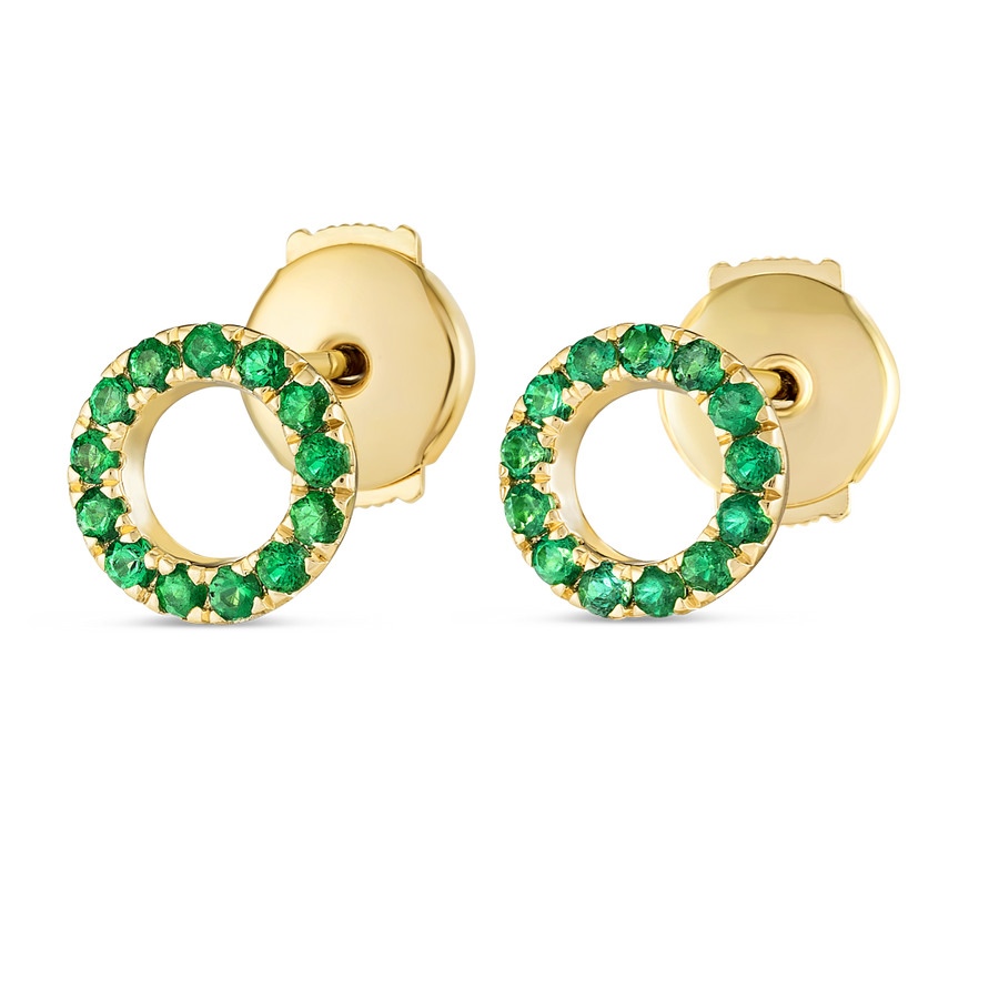 Circular Emerald Earrings Yellow Gold