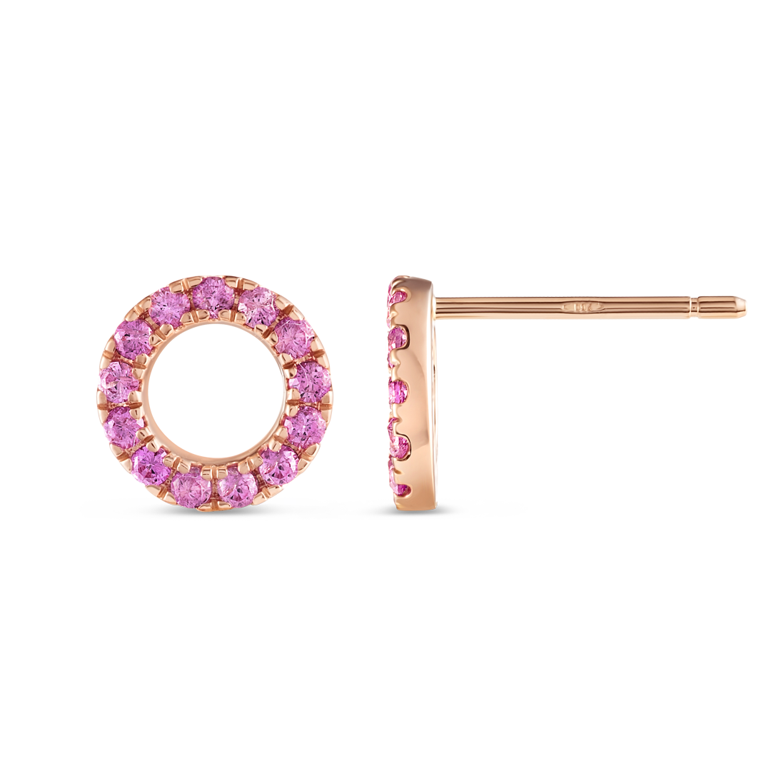 Circular Pink Sapphire Earrings Rose Gold